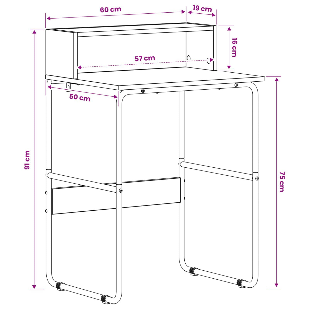 Desk With Storage Black 60x50x91cm