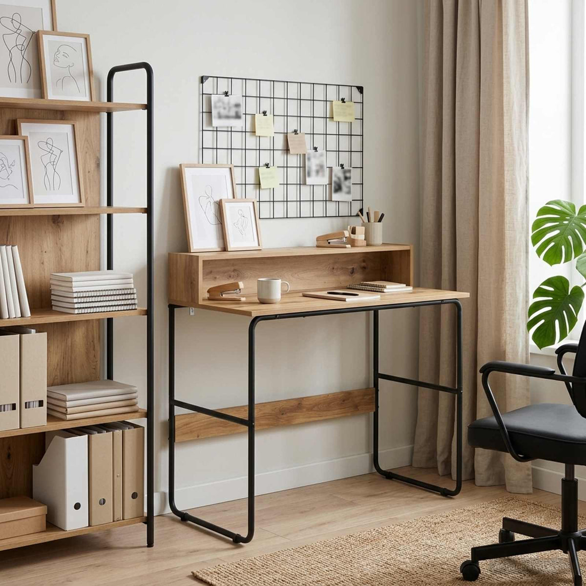 Office Desk Storage Artisan Oak 100x50x91cm