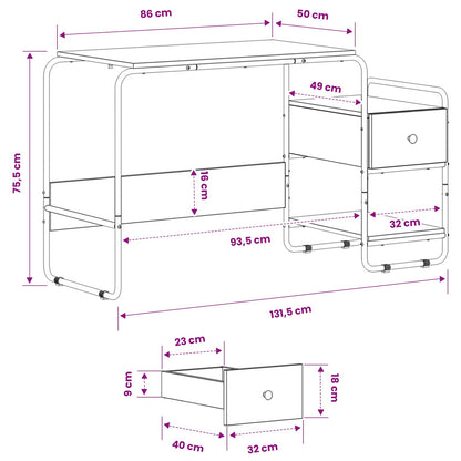 Office Desk With Storage 131.5x50x75.5cm