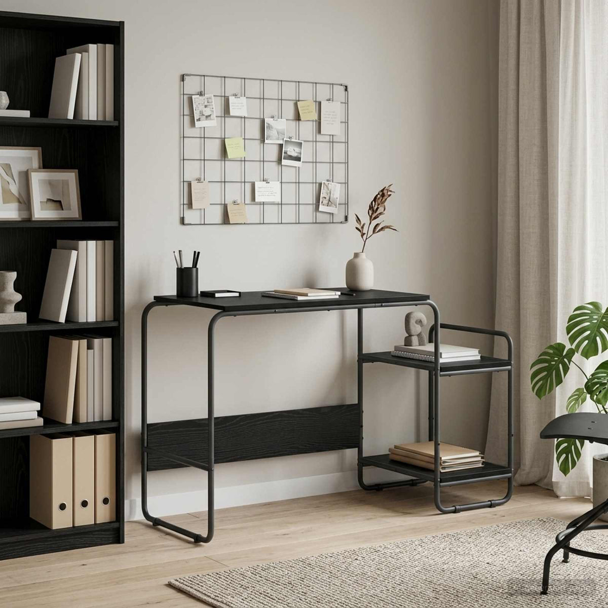 Office Desk Black Storage 131.5x50x75.5cm