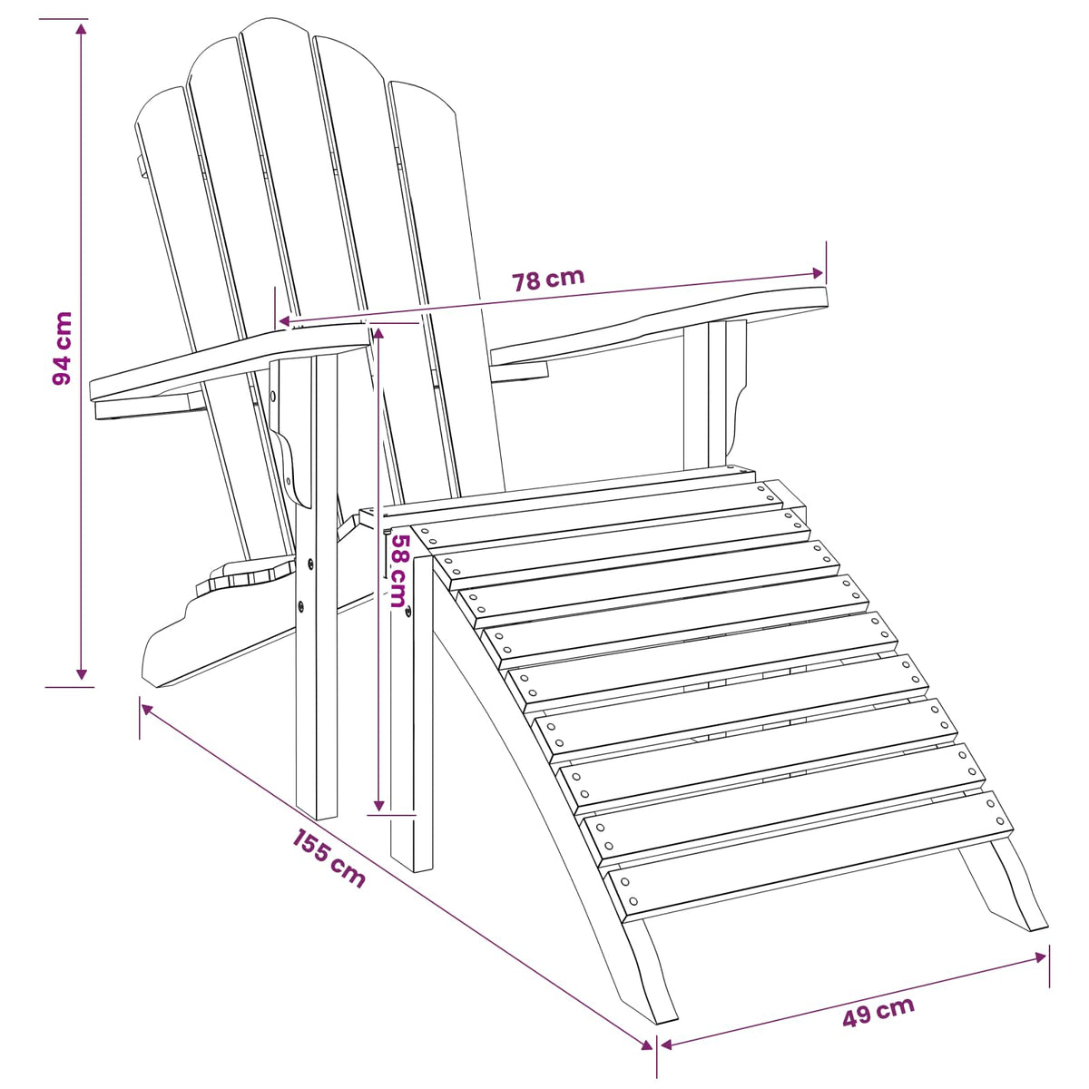 Natural Teak Adirondack Chair 78x155x94cm