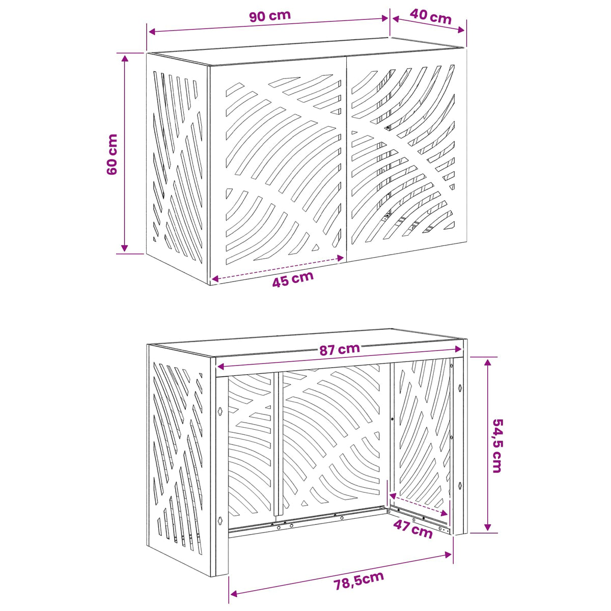Air Conditioner Cover Black Steel 90x40x60cm