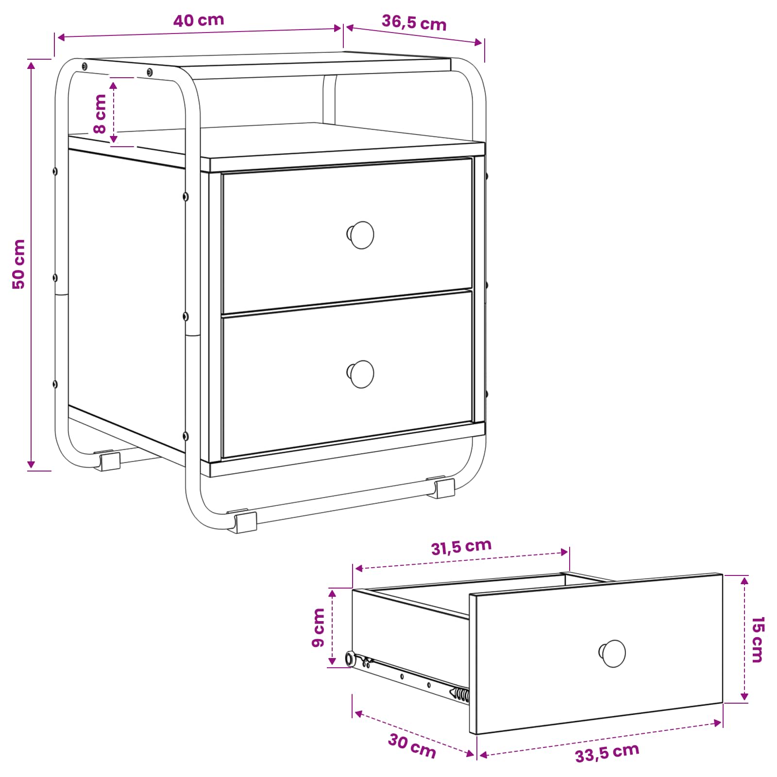 Black Oak Bedside Cabinet 2 Drawer | HomeAndLiving - 10