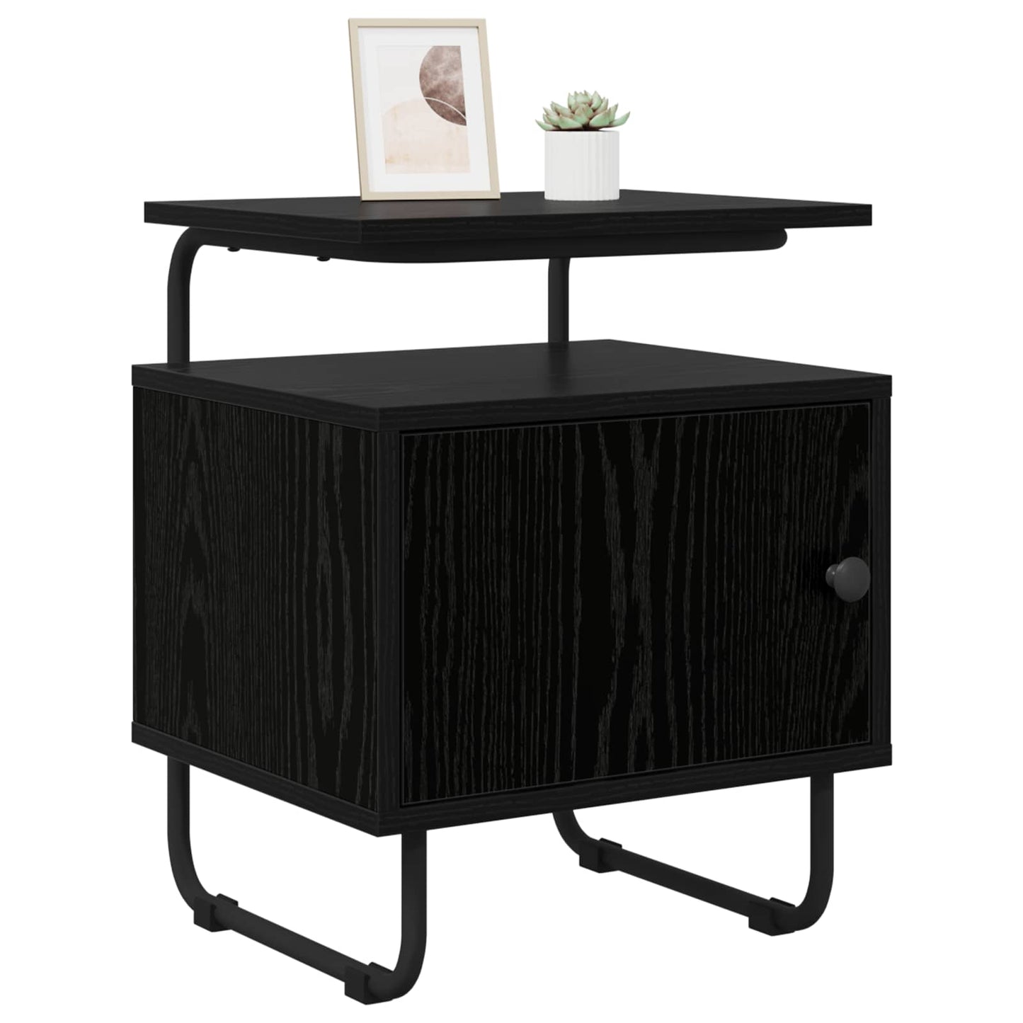Black Oak Bedside Cabinet Engineered Wood | HomeAndLiving - 2