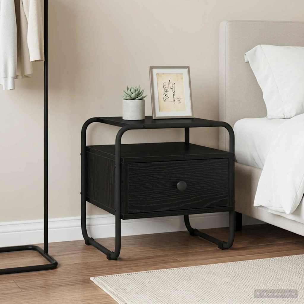 Black Oak Bedside Cabinet Drawer Shelf | HomeAndLiving