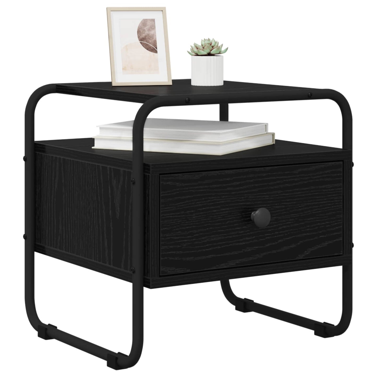 Black Oak Bedside Cabinet Drawer Shelf | HomeAndLiving - 3
