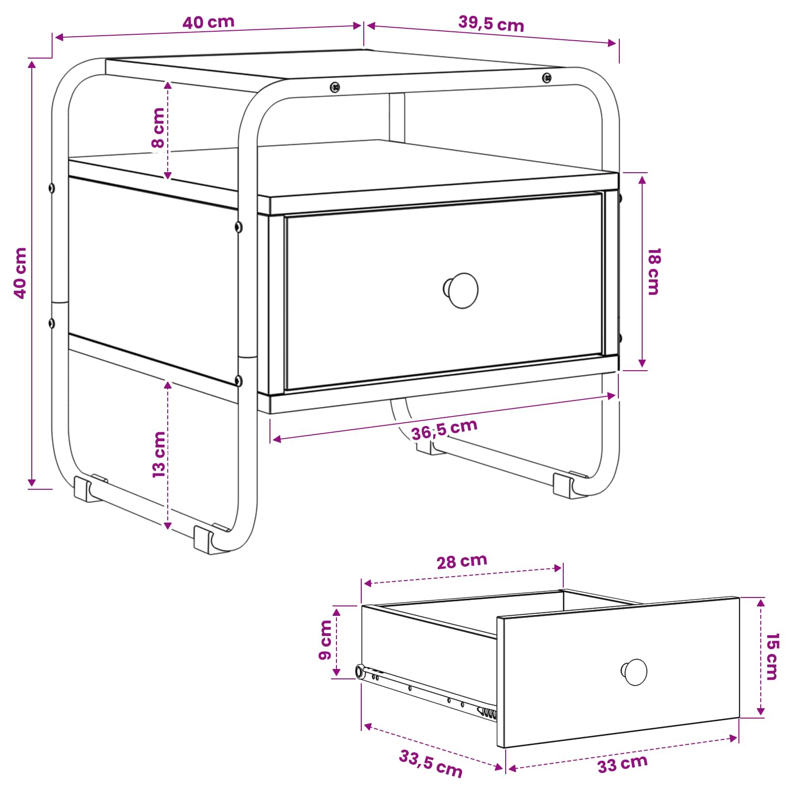 Black Oak Bedside Cabinet Drawer Shelf | HomeAndLiving - 10