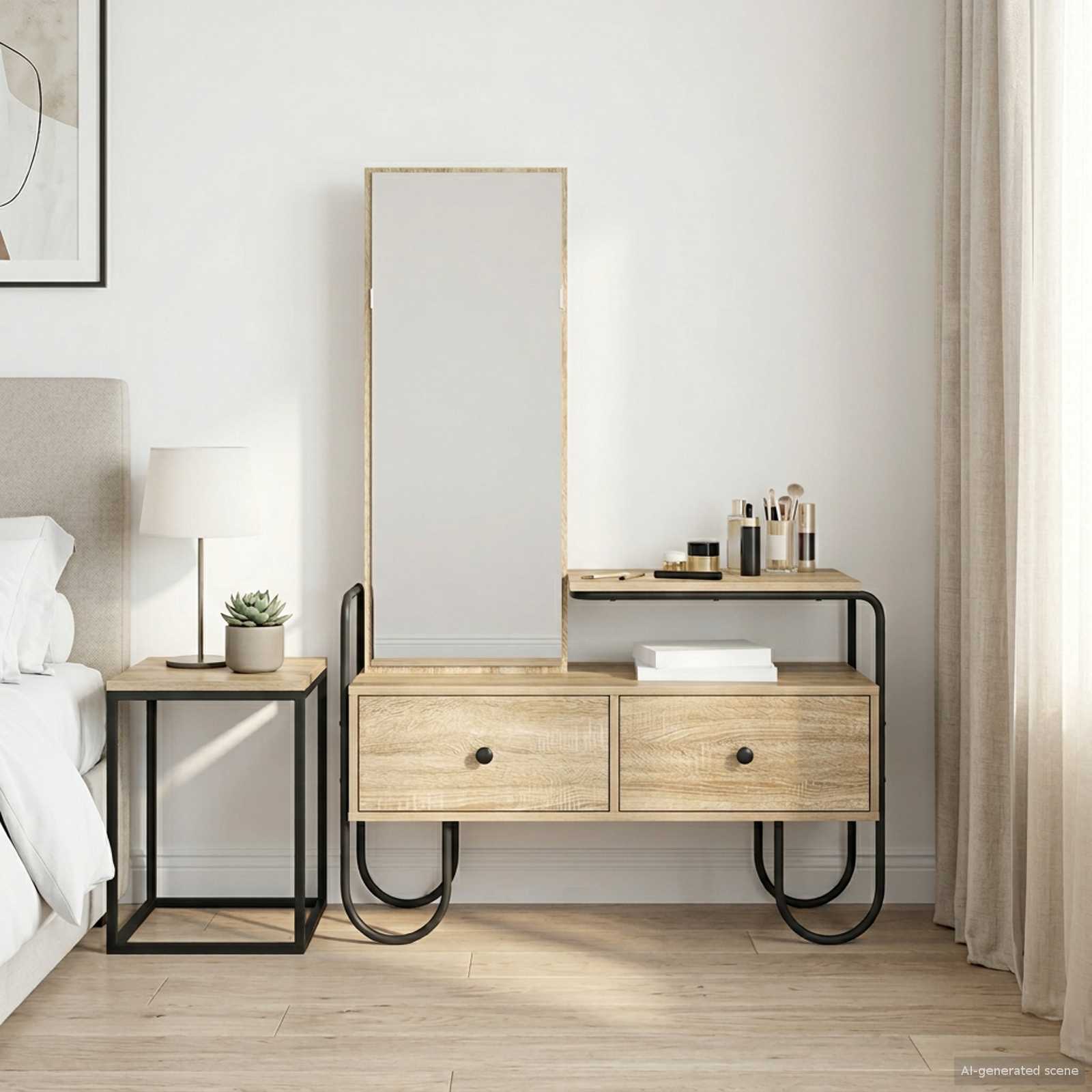 Dressing Table Sonoma Oak 2 Drawer Mirror | HomeAndLiving