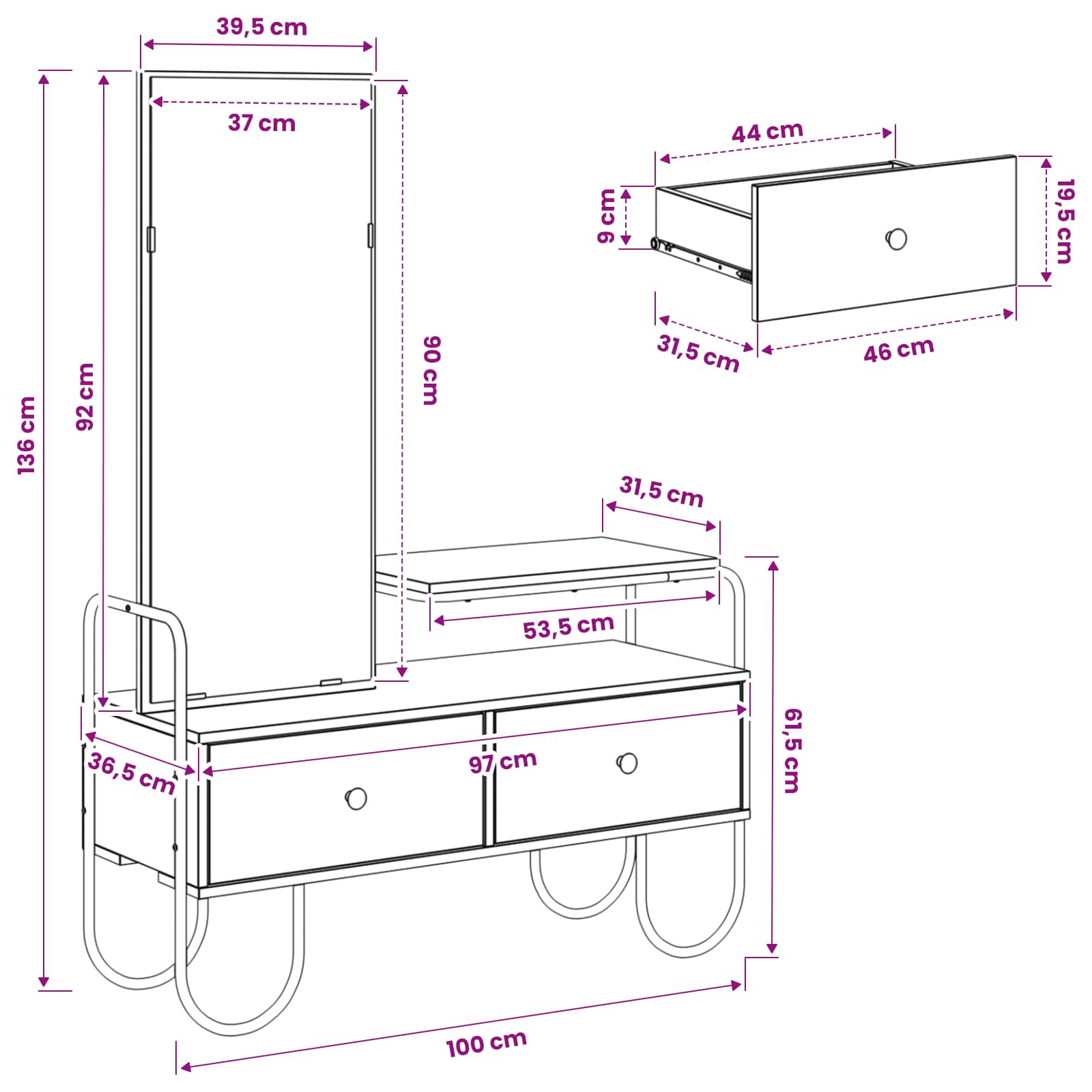 Dressing Table Sonoma Oak 2 Drawer Mirror | HomeAndLiving - 10