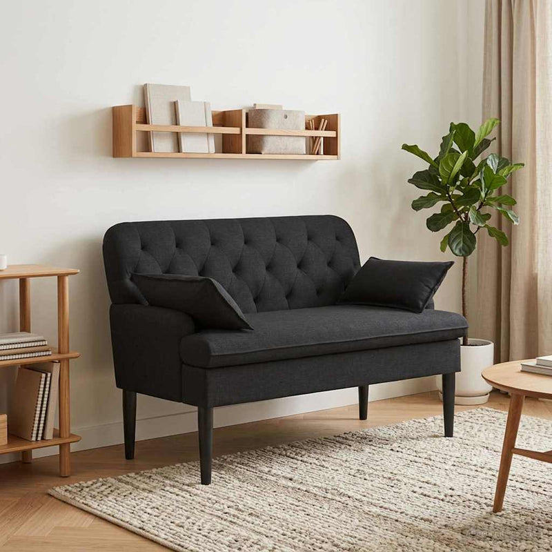 Button Tufted Loveseat Black Velvet 2 Seater - 111×68×80cm