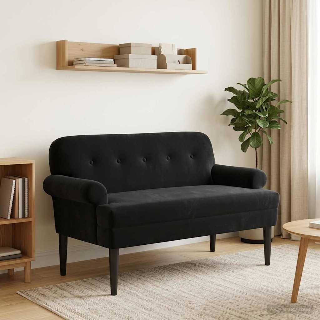 Black Velvet Button Tufted Loveseat Sofa | HomeAndLiving