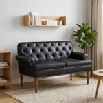 Button Tufted Loveseat Black Faux Leather | HomeAndLiving