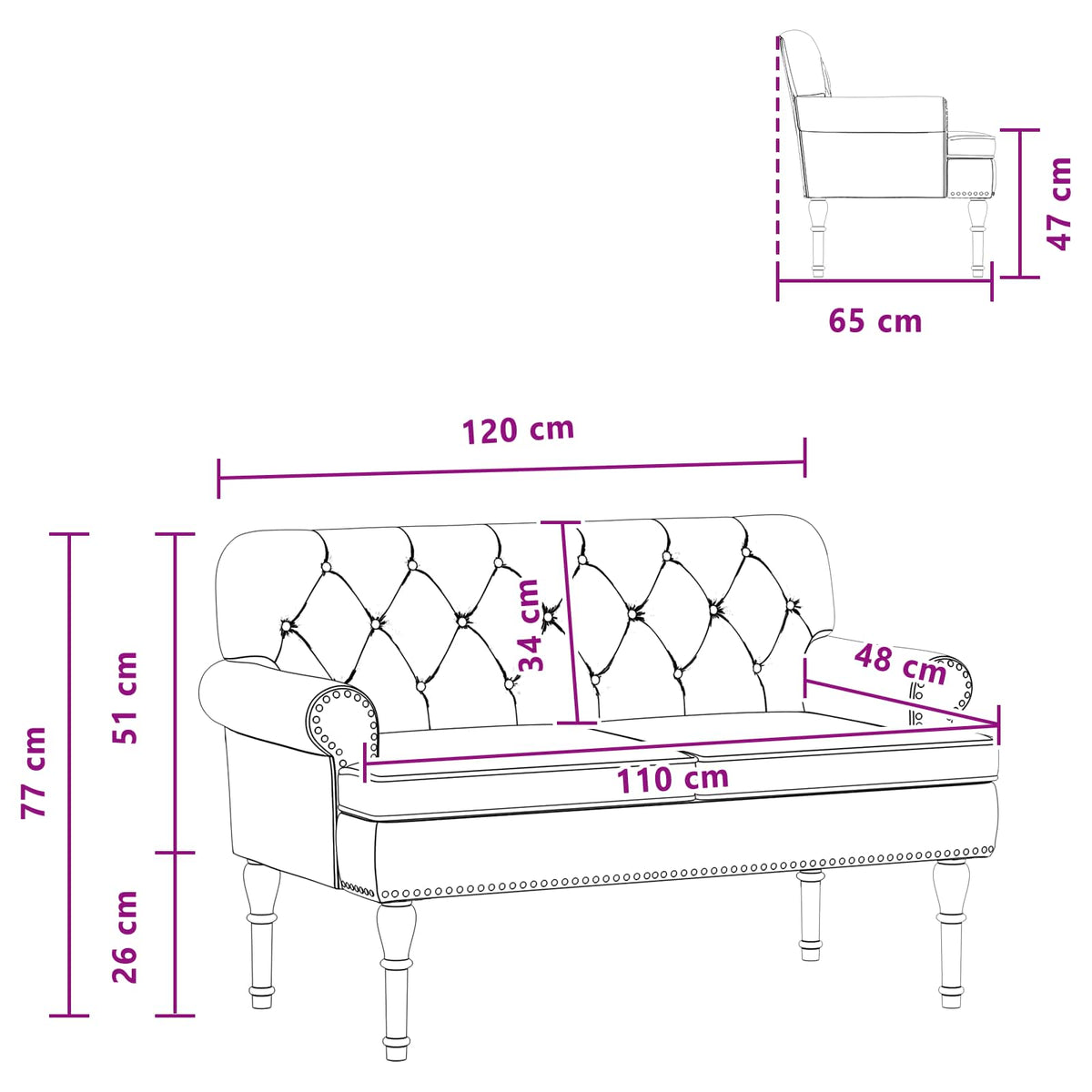 Button Tufted Loveseat Black Faux Leather | HomeAndLiving - 10