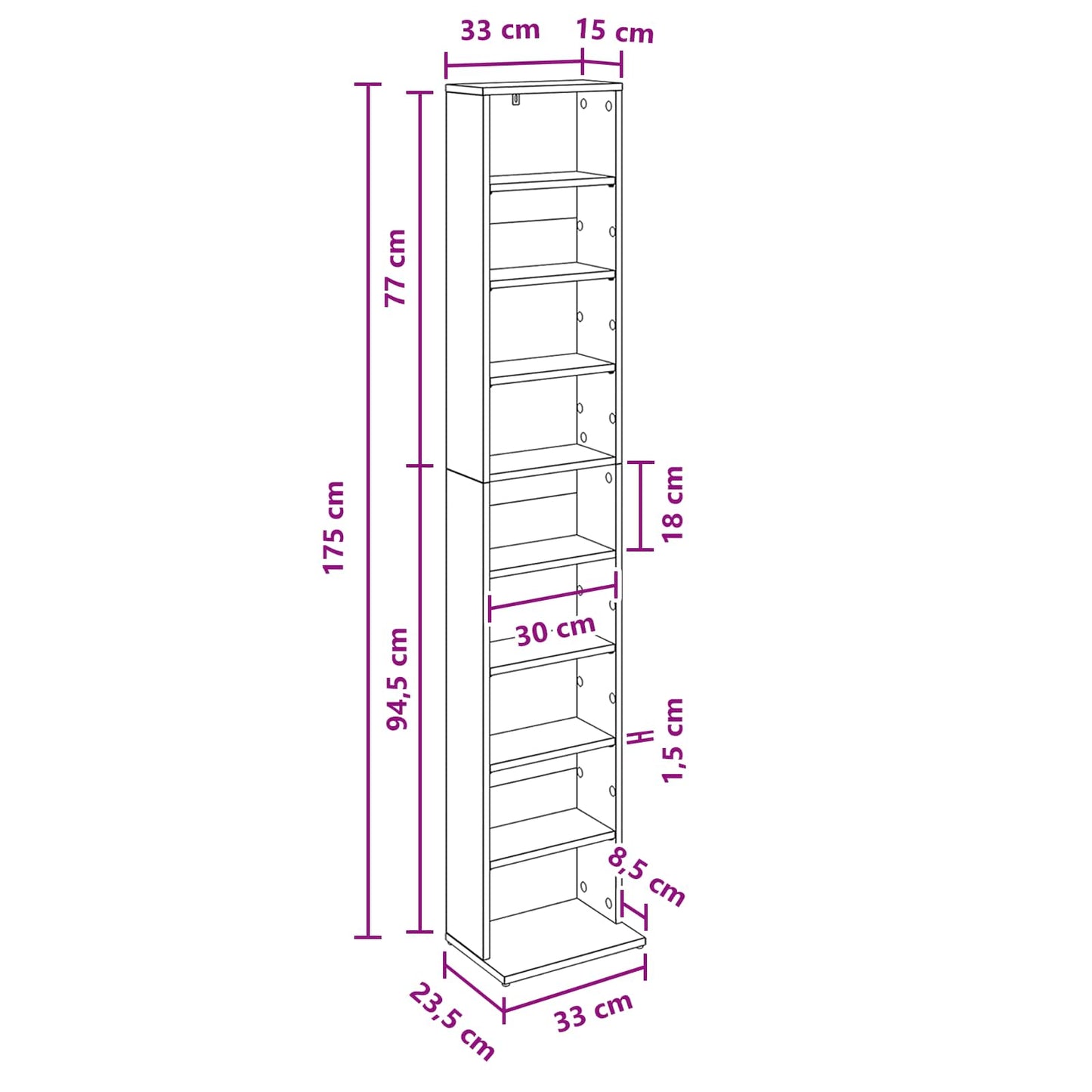 White Media Cabinet Storage 33 cm x 175 cm
