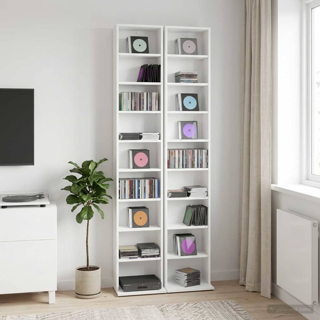 Media Cabinet White Engineered 33 cm x 23.5 cm x 175 cm