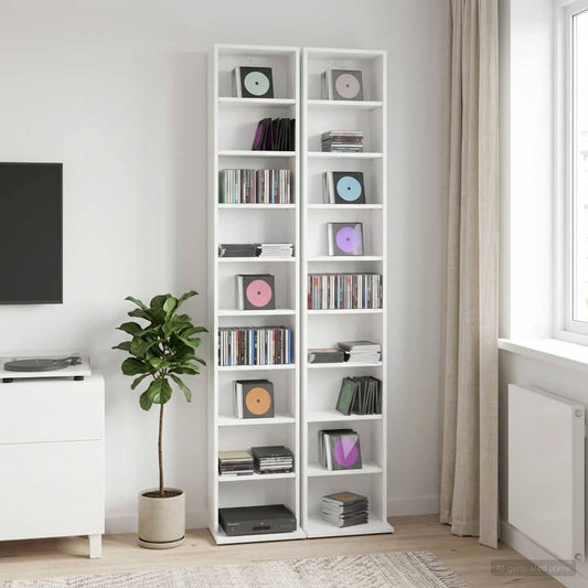 Media Cabinet White Engineered 33 cm x 23.5 cm x 175 cm