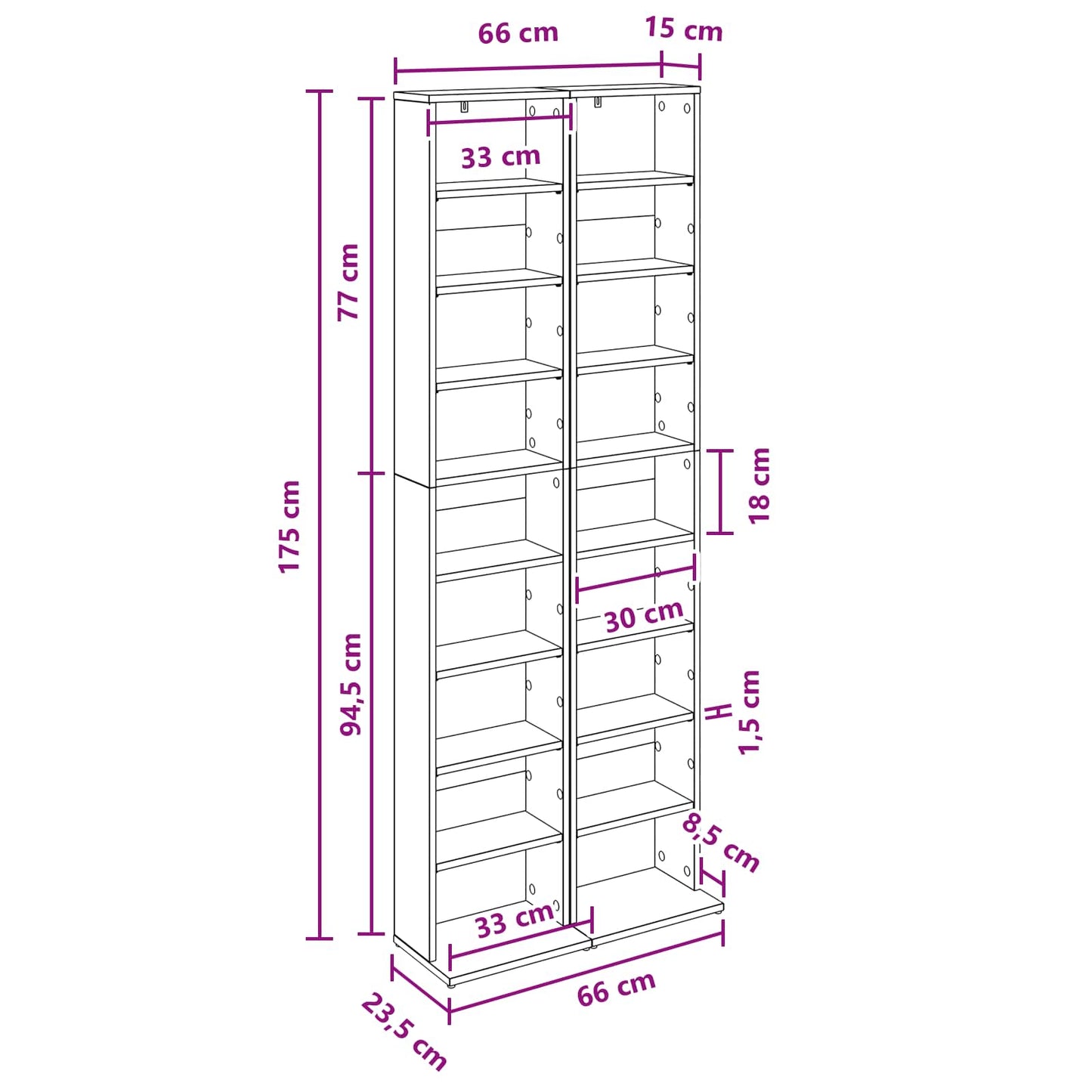 Media Cabinet White Engineered 33 cm x 23.5 cm x 175 cm
