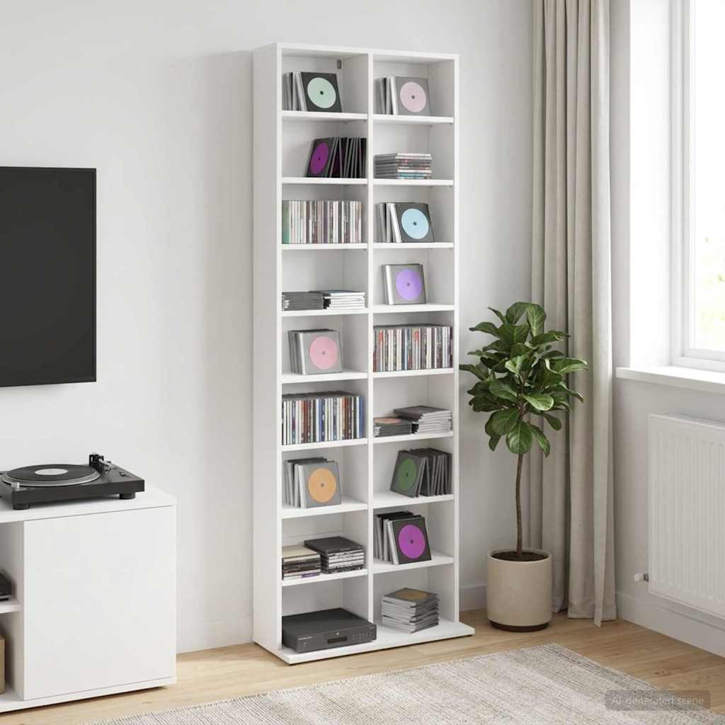 Media Cabinet White Engineered Wood 65 cm x 23.5 cm x 175 cm