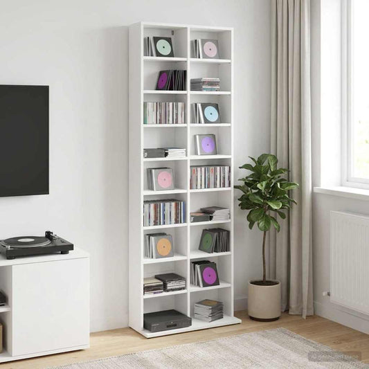 Media Cabinet White Engineered Wood 65 cm x 23.5 cm x 175 cm