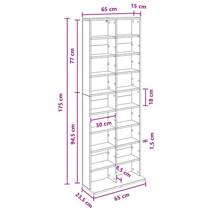 Media Cabinet White Engineered Wood 65 cm x 23.5 cm x 175 cm