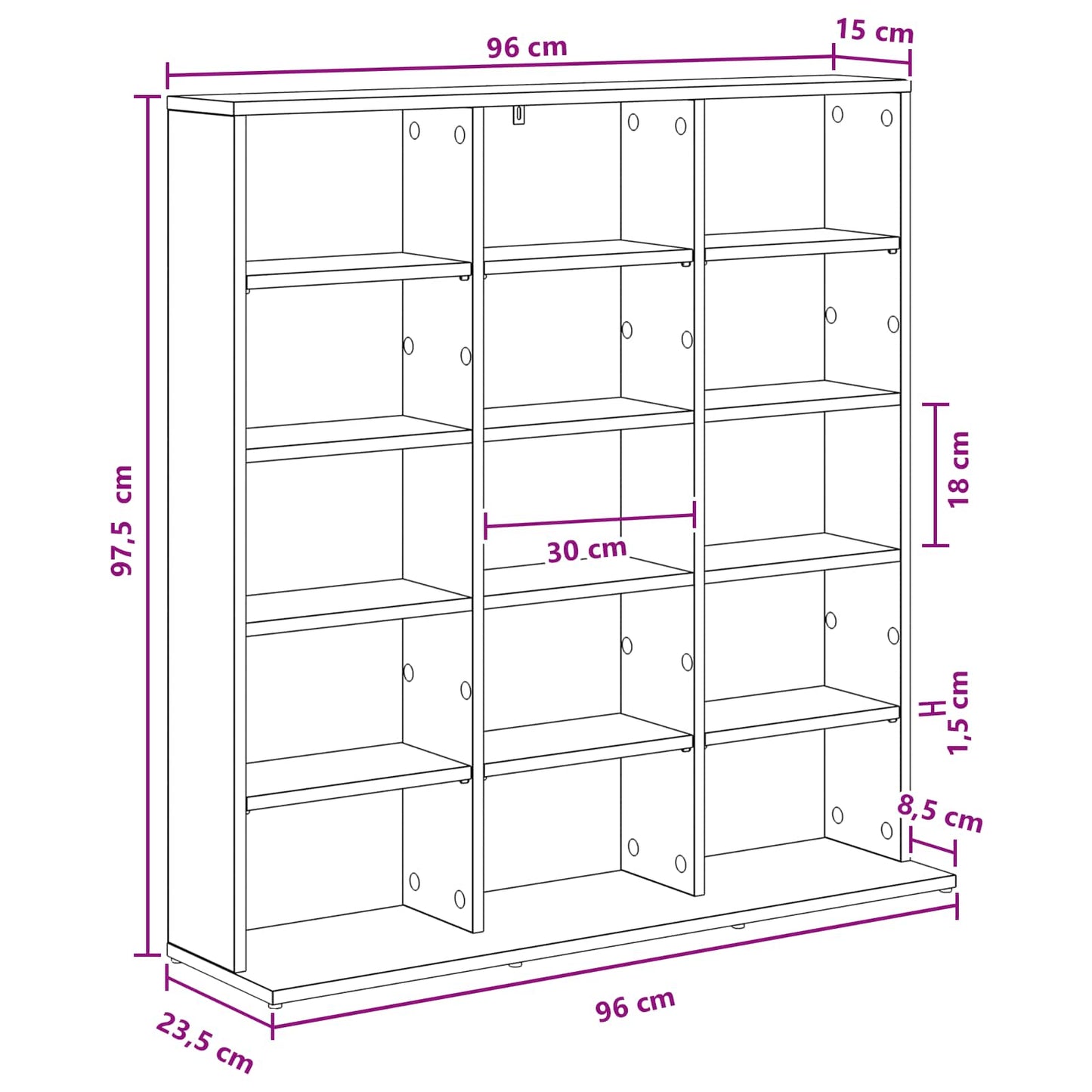 White Media Cabinet Storage 96 cm x 23.5 cm x 97.5 cm