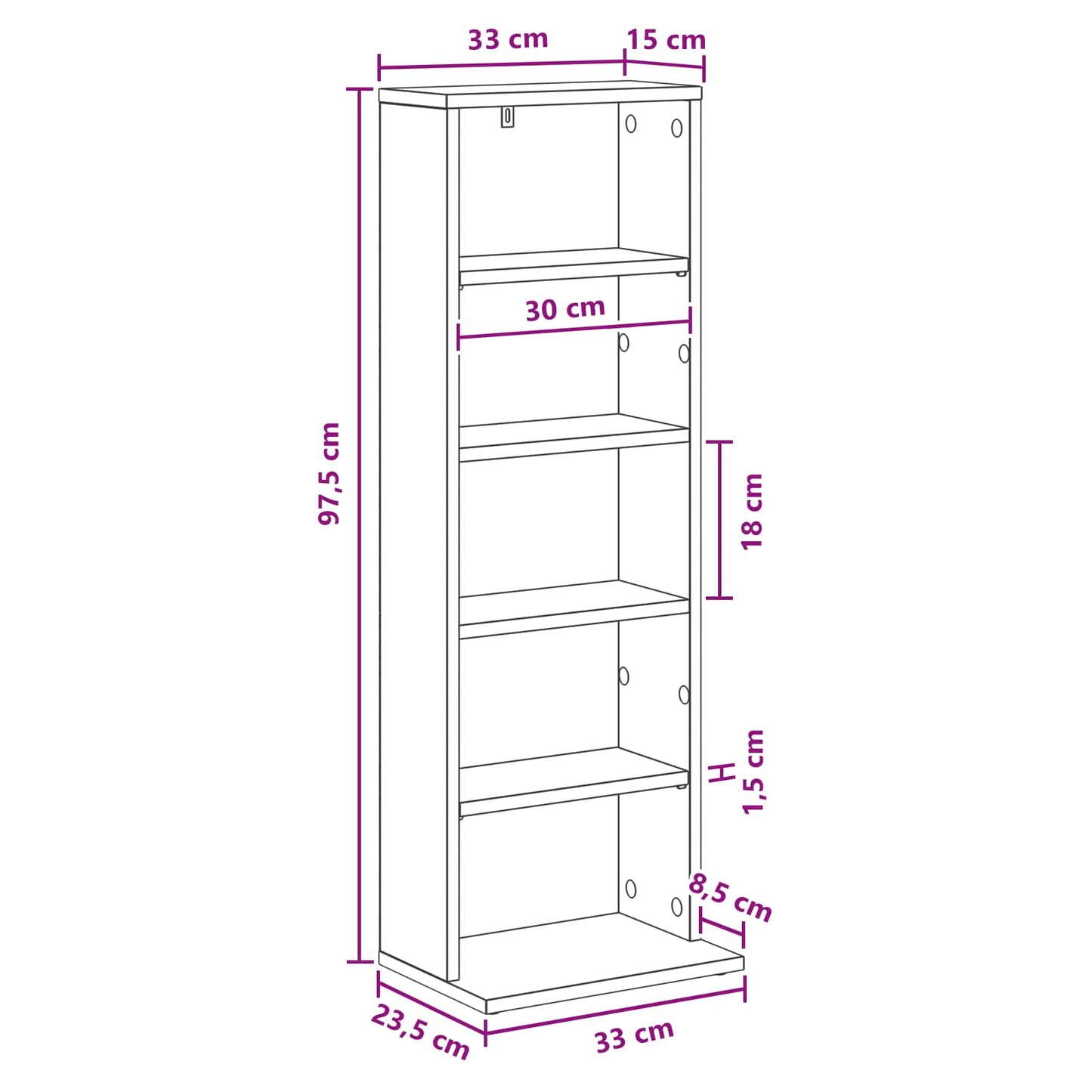 Media Cabinet White Engineered Wood 33 cm x 23.5 cm x 97.5 cm
