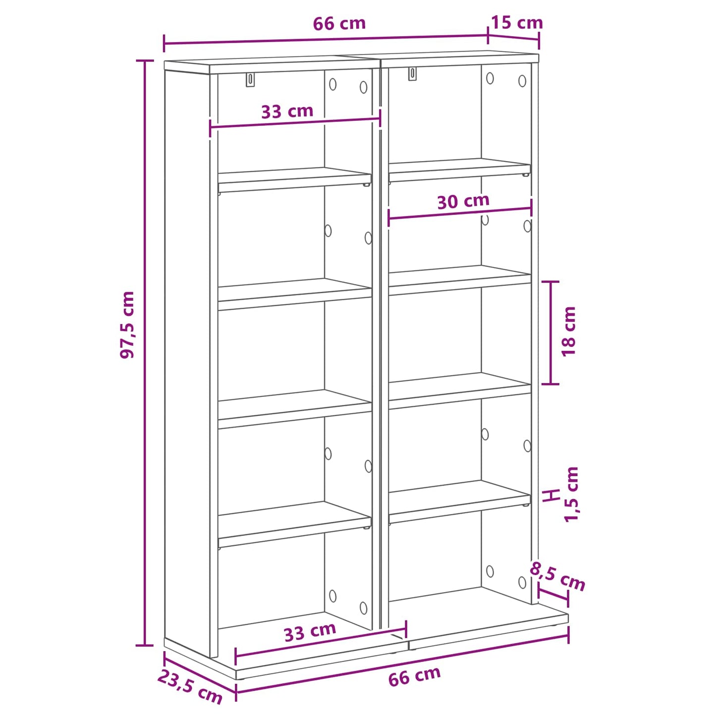 White Cd Cabinet Storage 33 cm x 23.5 cm x 97.5 cm