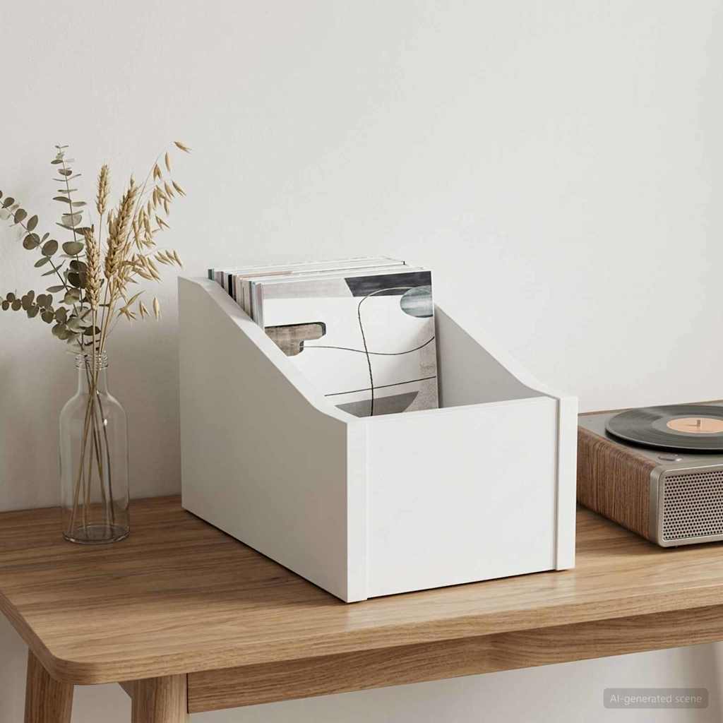 Record Box White Engineered Wood 18x32x18cm
