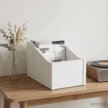 Record Box White Engineered Wood 18x32x18cm