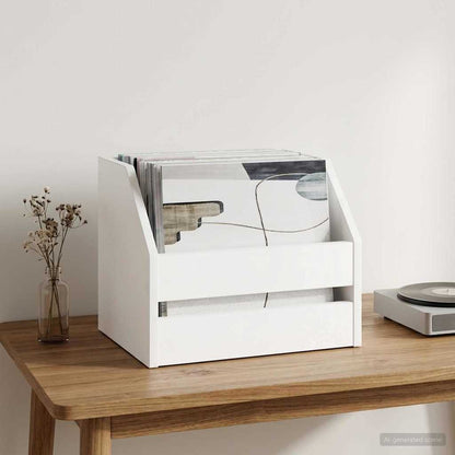 Vinyl Record Box White Engineered Wood 38x30x29cm