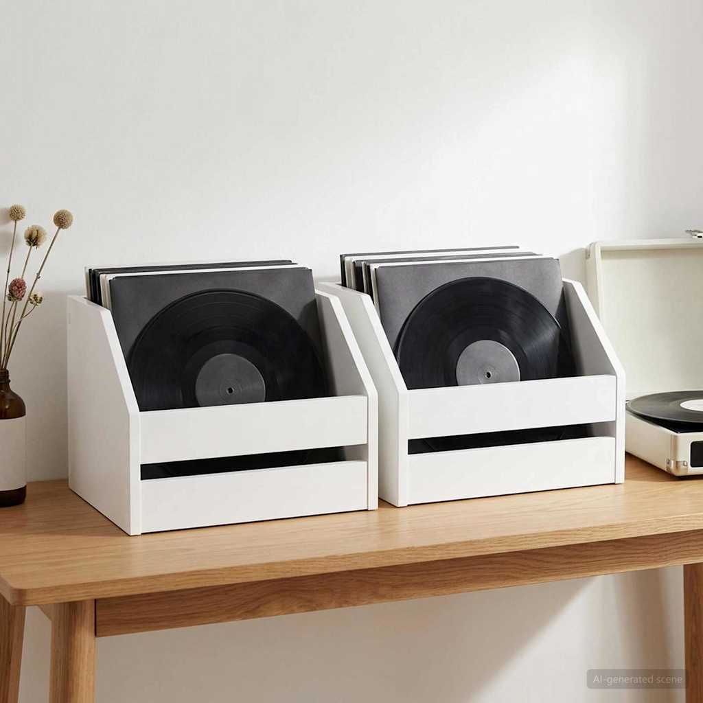 Vinyl Record Box White Storage 38x30x29cm