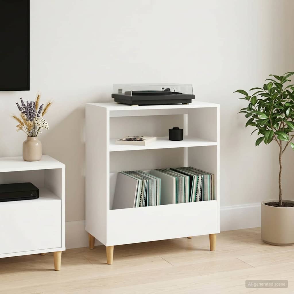 Record Player Stand White Wood 71 cm x 83 cm