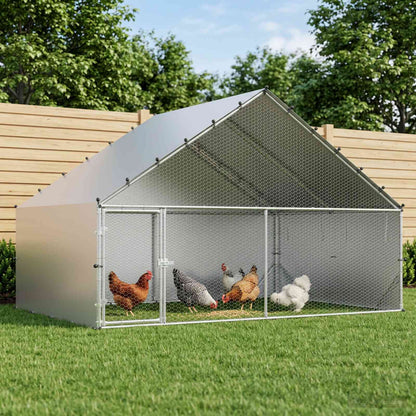 Chicken Coop Silver Galvanised 300 cm x 200 cm x 190 cm