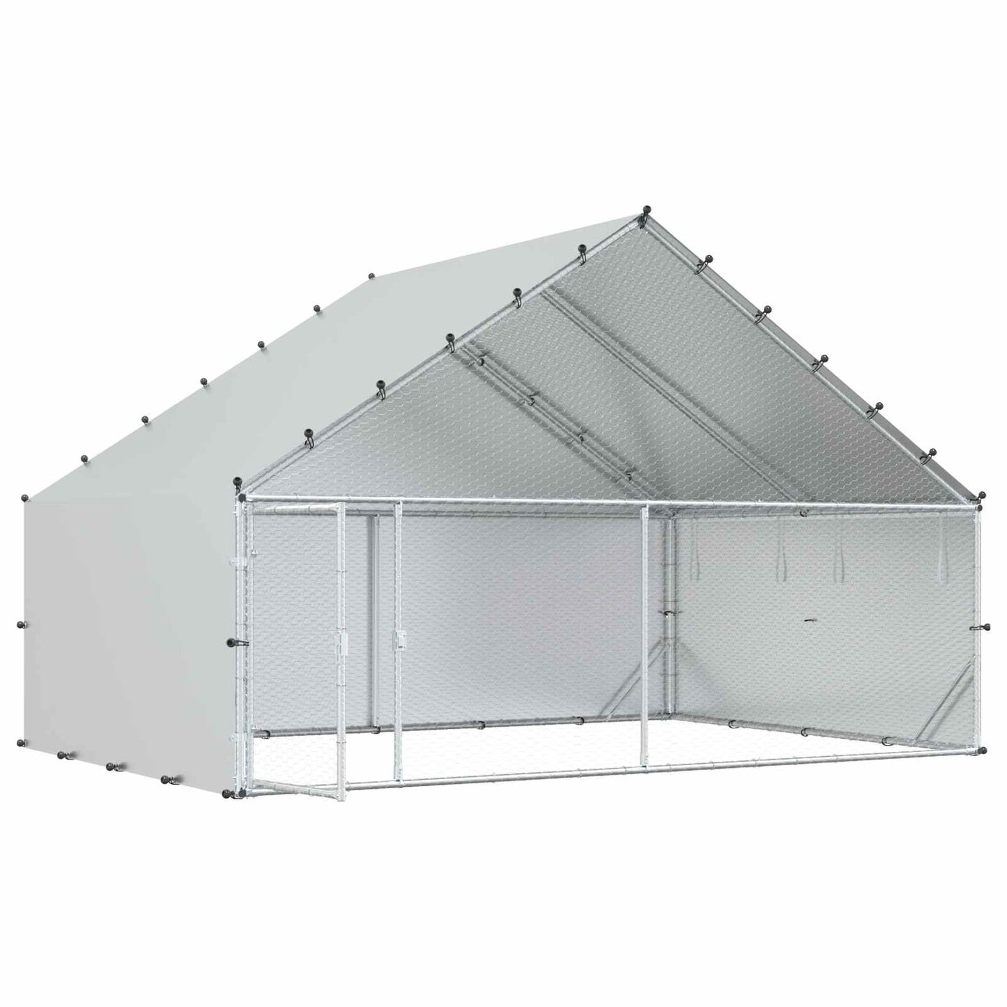 Chicken Coop Silver Galvanised 300 cm x 200 cm x 190 cm
