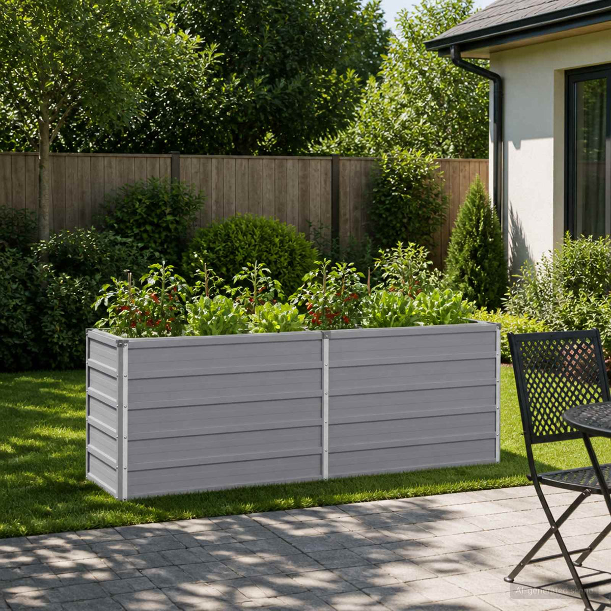 Grey Steel Raised Garden Bed 160x40x55cm