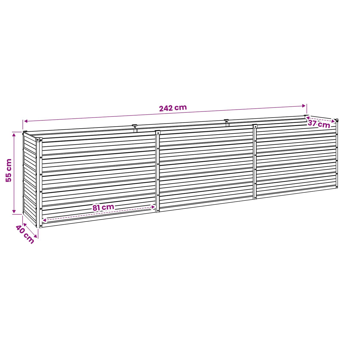 Raised Garden Bed Rusty Steel 240x40x55cm