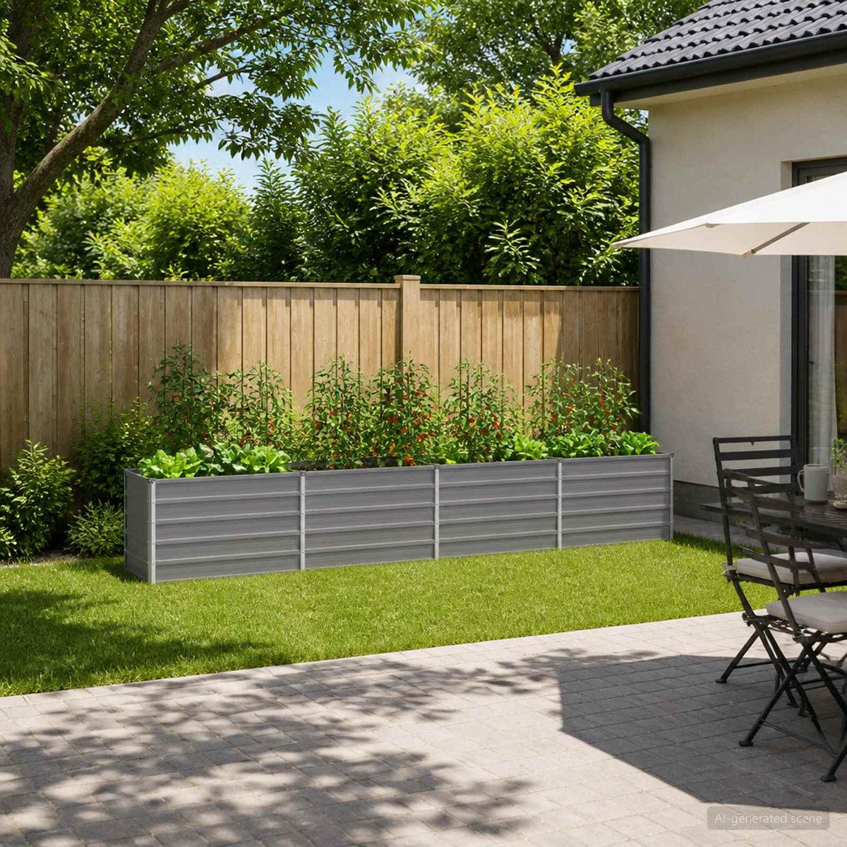 Grey Steel Raised Garden Bed 320x40x55cm