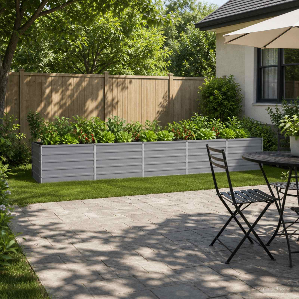 Grey Steel Raised Garden Bed 400x40x55cm