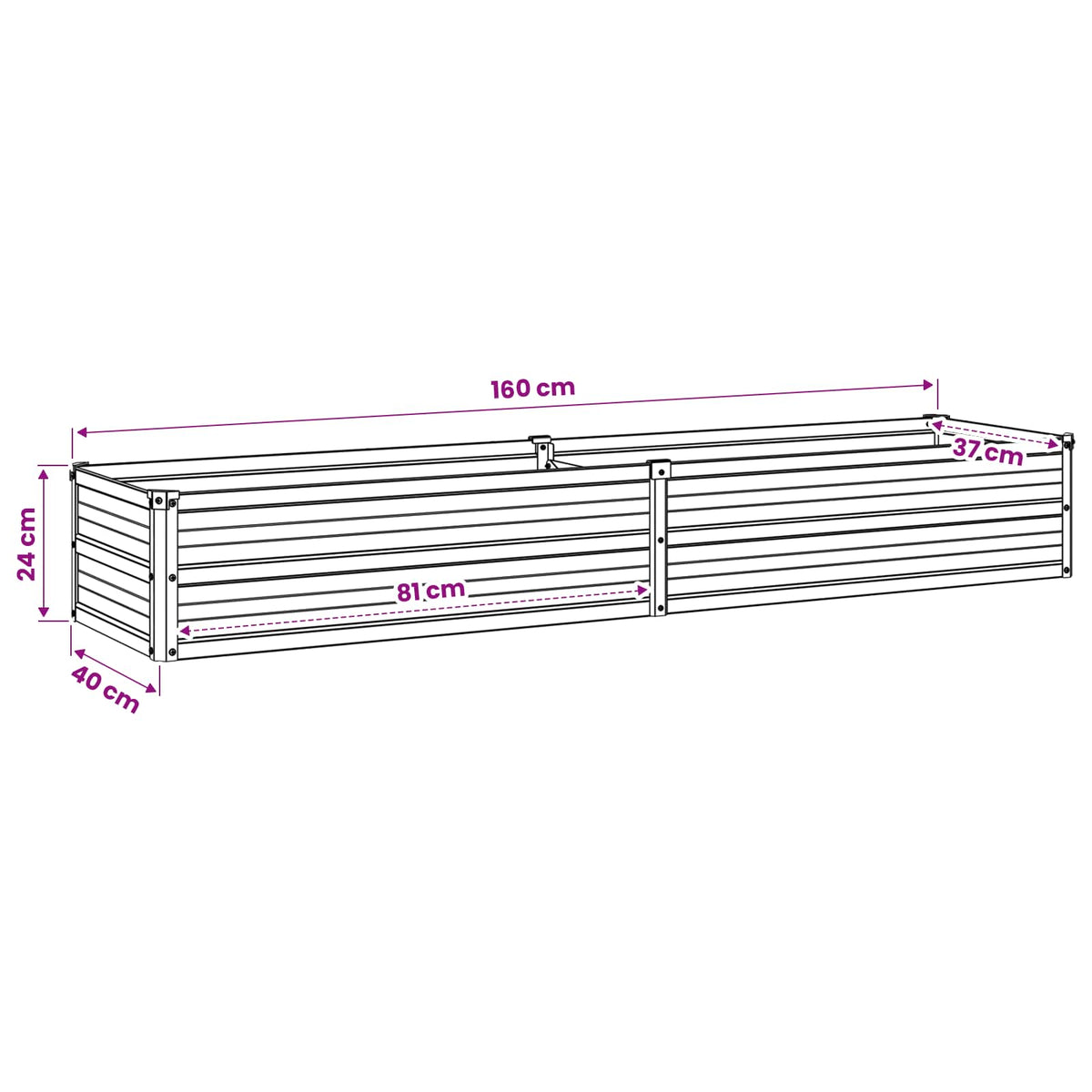 Steel Raised Garden Bed Anthracite 160x40x24cm