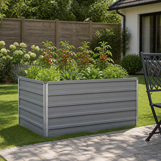 Grey Steel Raised Garden Bed 100x80x55cm