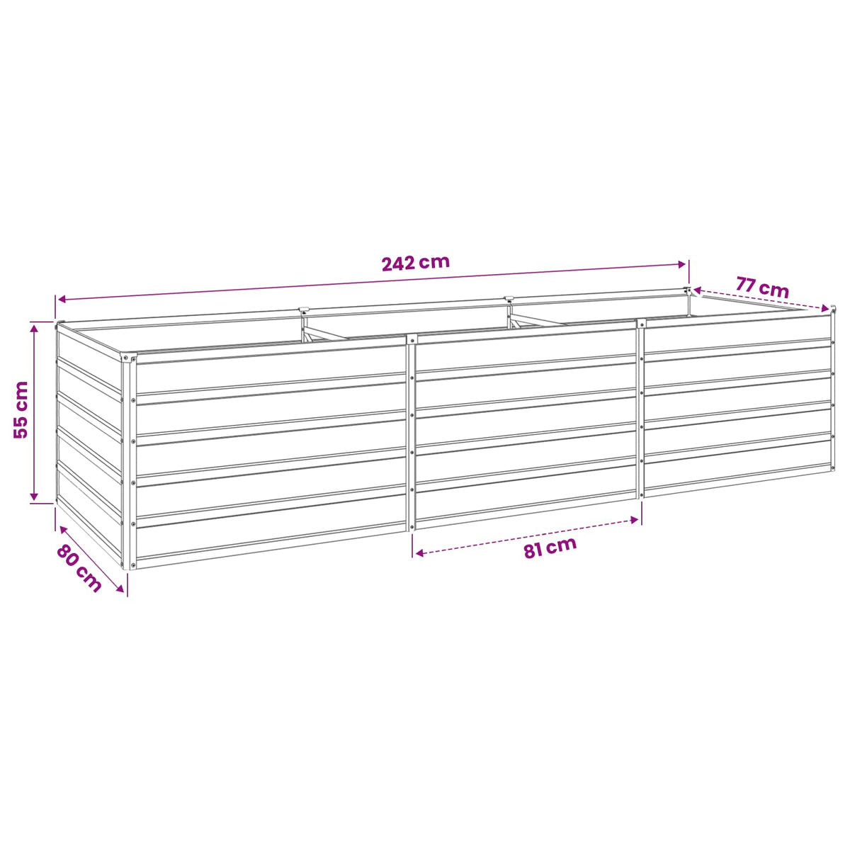 Raised Garden Bed Anthracite Steel 240x80x55cm