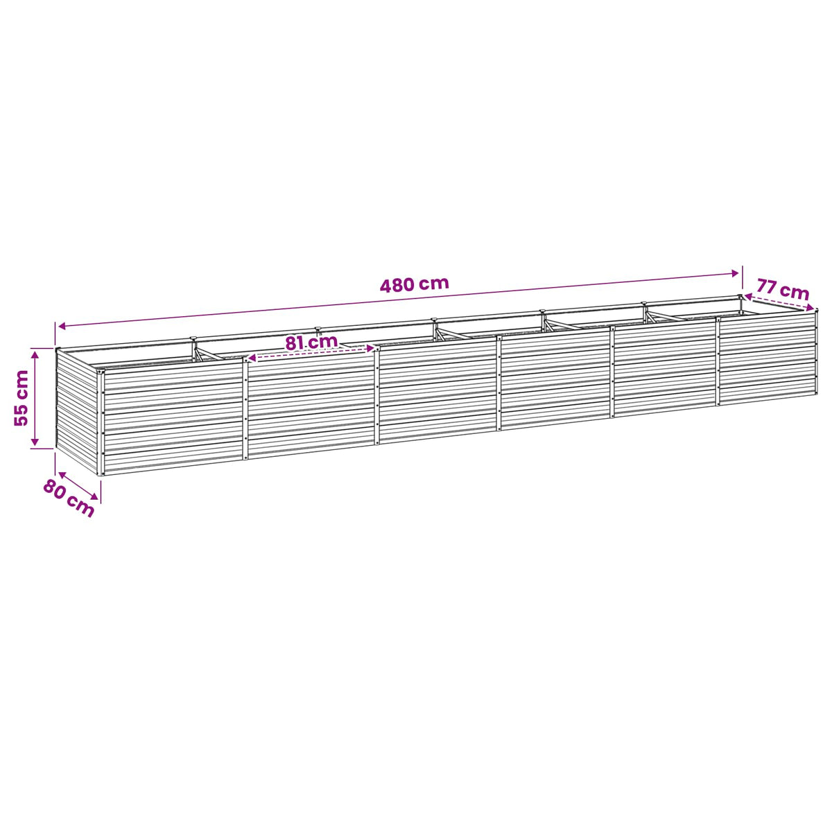 Garden Bed Anthracite Steel 480x80x55cm