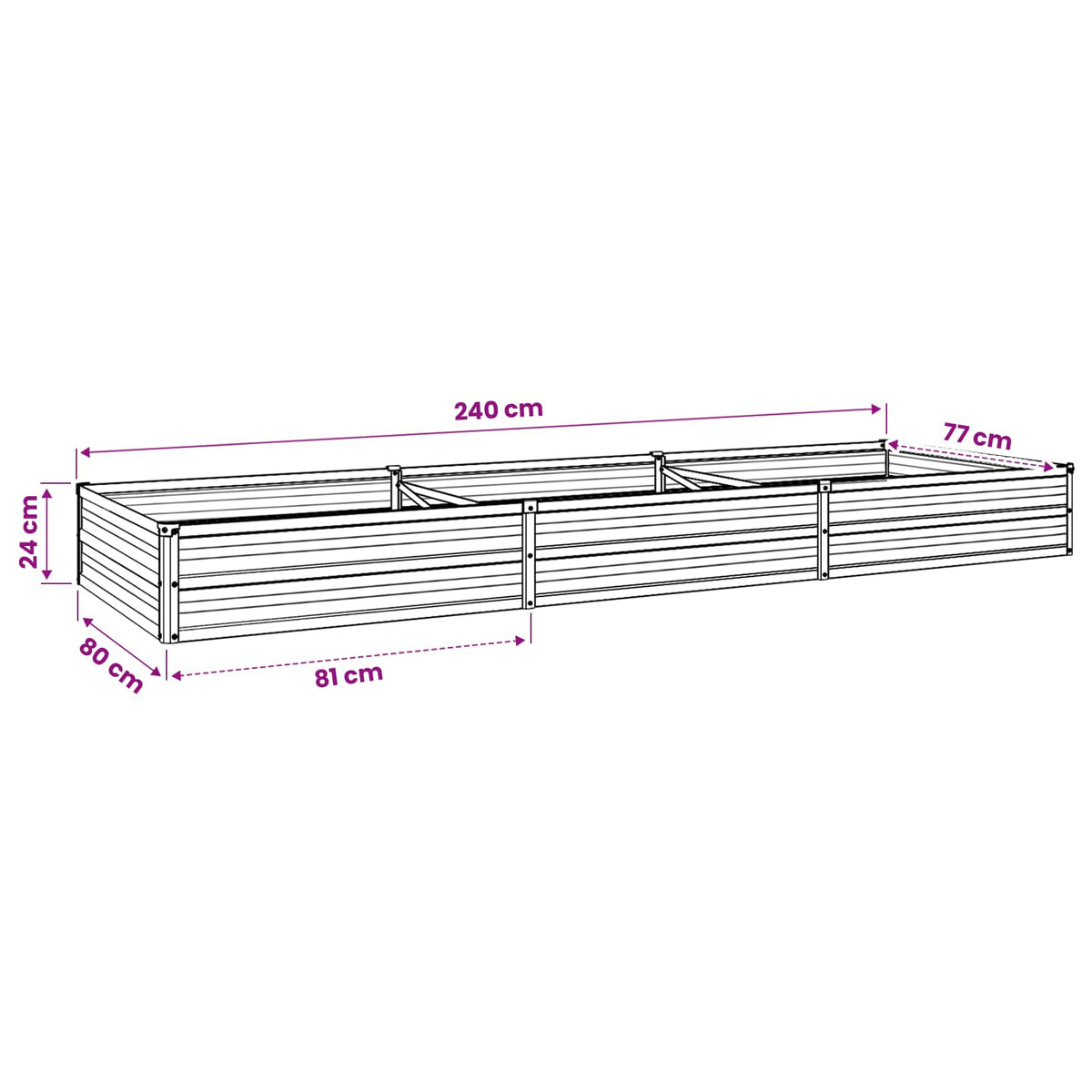 Raised Garden Bed Anthracite Steel 240x80x24cm