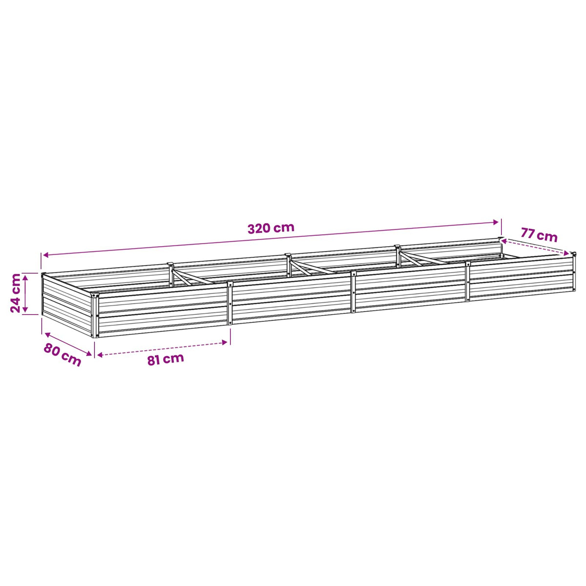 Garden Bed Anthracite Steel 320x80x24cm