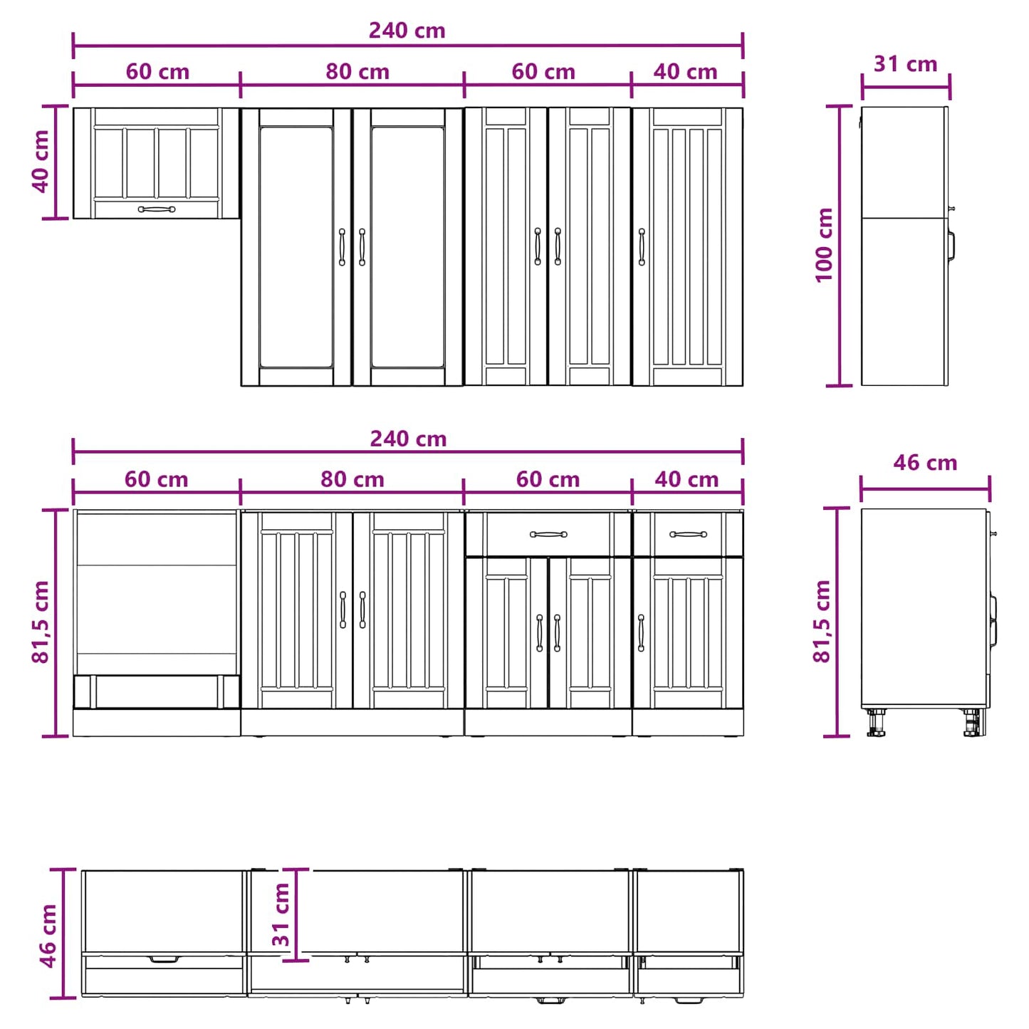 White Kitchen Cabinet Set 8 Piece Engineered Wood | HomeAndL - 8