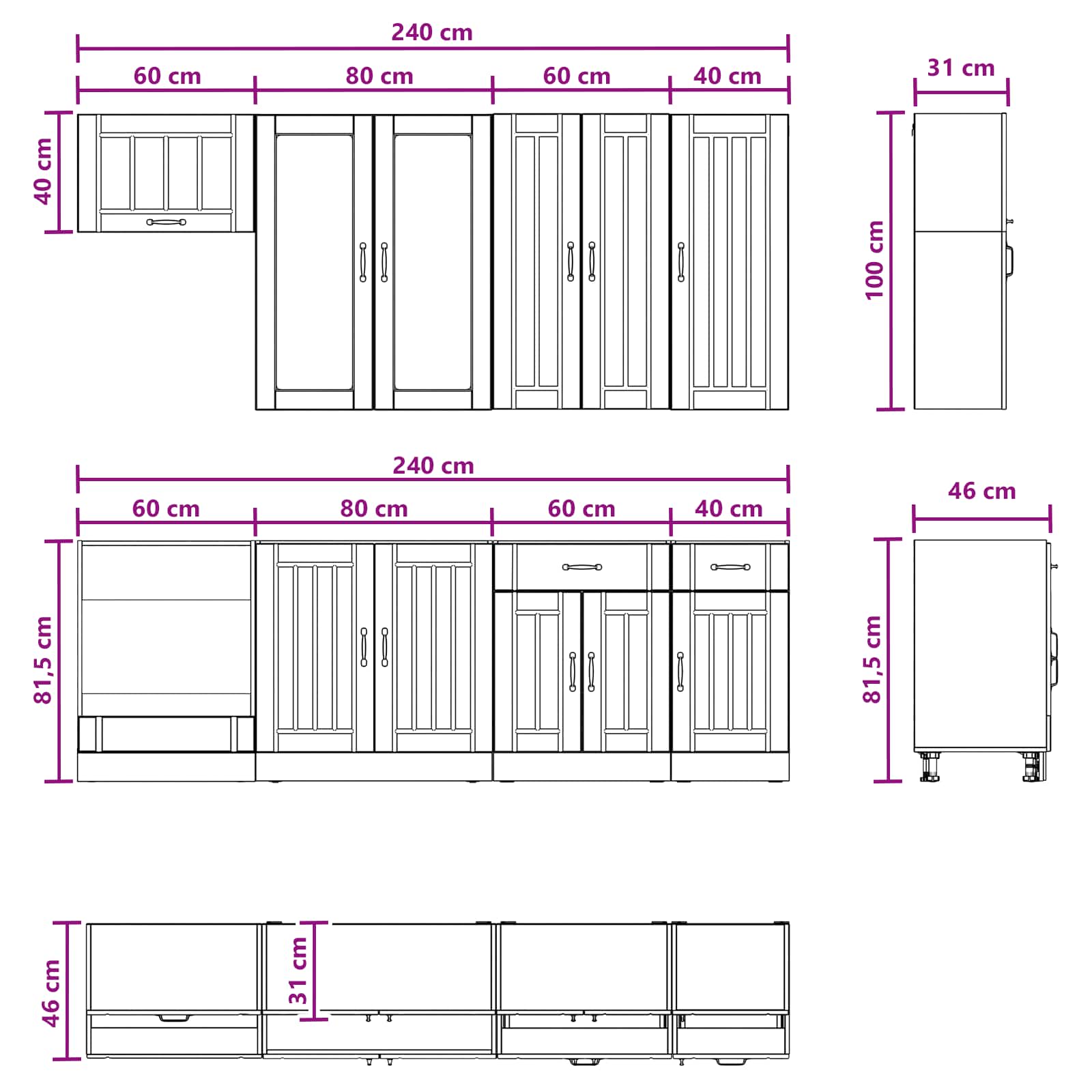 White Kitchen Cabinet Set 8 Piece Engineered Wood | HomeAndL - 8