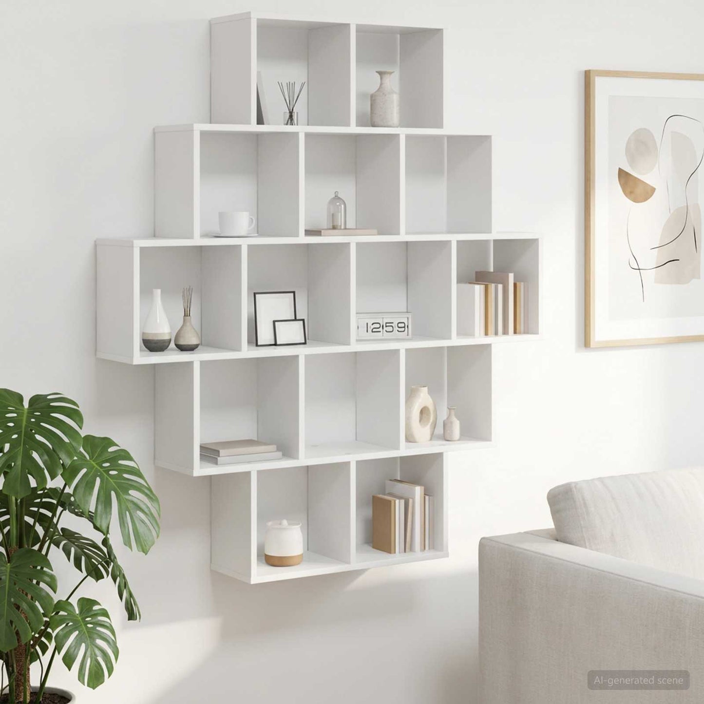 White Wall Shelf 14 Compartments 120cm | HomeAndLiving