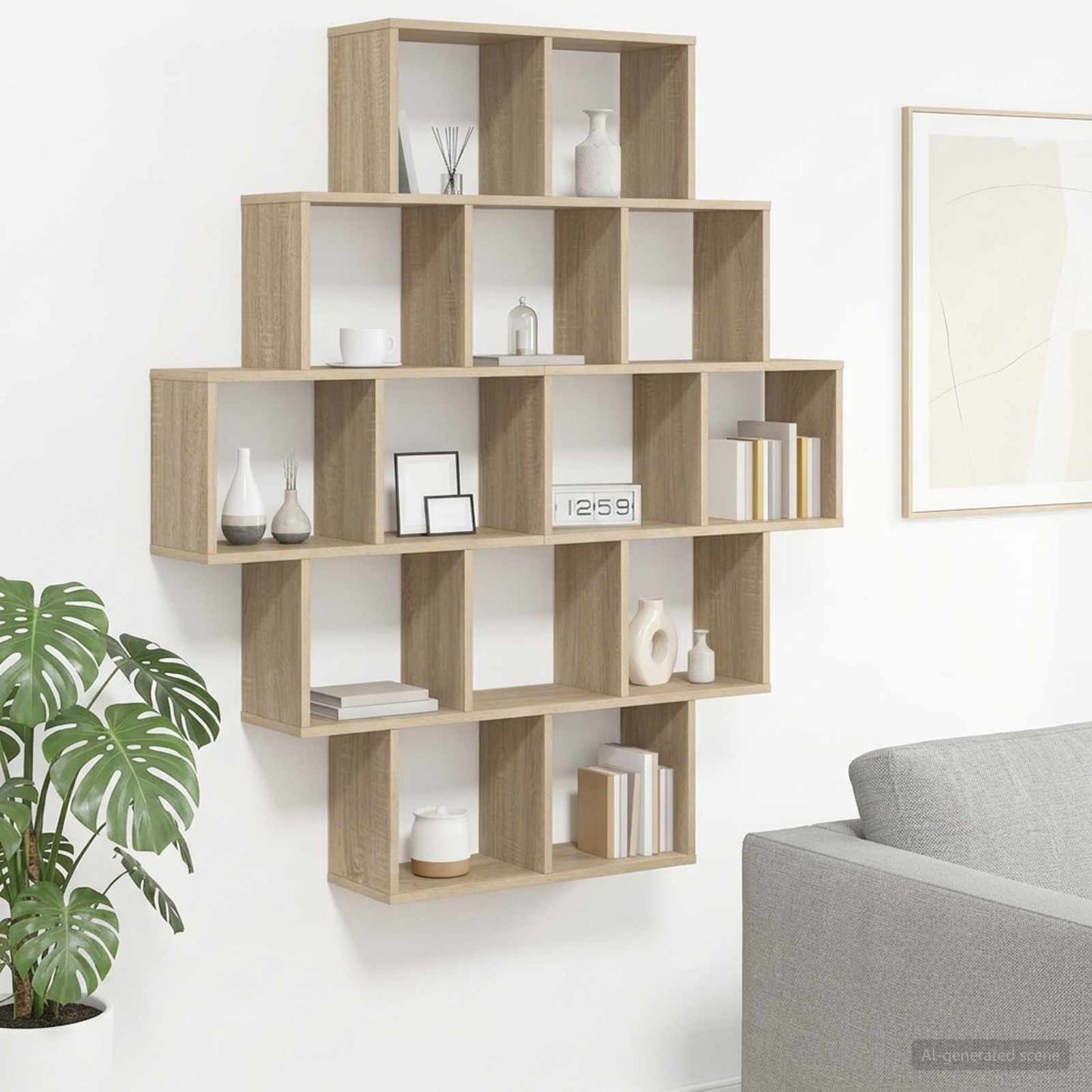 Wall Shelf 14 Compartments Sonoma Oak | HomeAndLiving