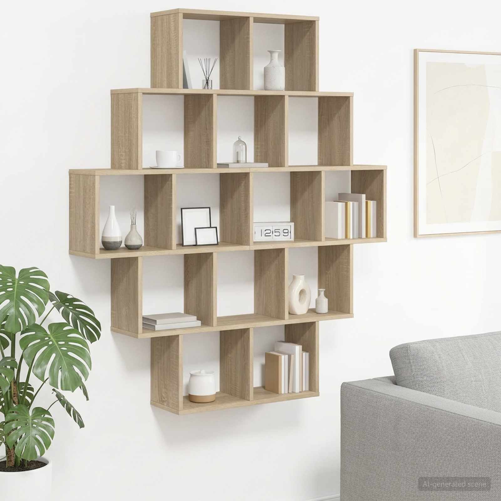 Wall Shelf 14 Compartments Sonoma Oak | HomeAndLiving