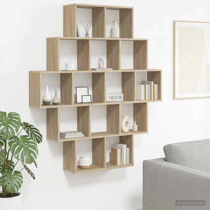 Wall Shelf 14 Compartments Sonoma Oak | HomeAndLiving